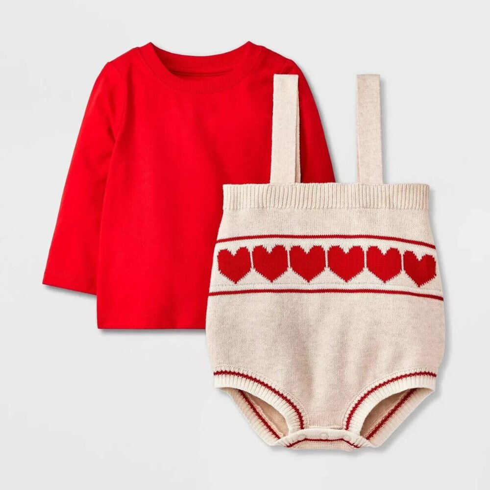 Baby Girls Heart Sweater Set - Cat & Jack Red 0-3 mo Red Cream